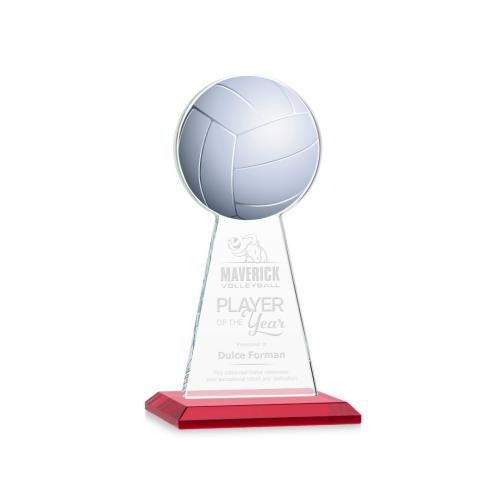 Awards and Trophies - Crystal Awards - Edenwood Volleyball VividPrint/Etch Red Towers Crystal Award