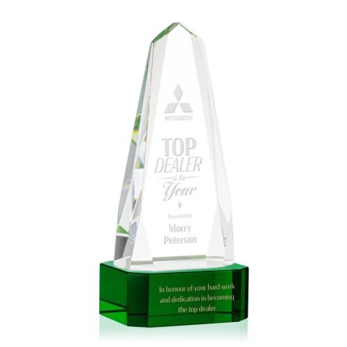Awards and Trophies - Crystal Awards - Geneva Green on Base Obelisk Crystal Award