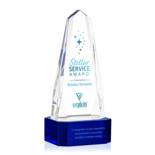 Awards and Trophies - Crystal Awards - Geneva Full Color Blue on Base Obelisk Crystal Award