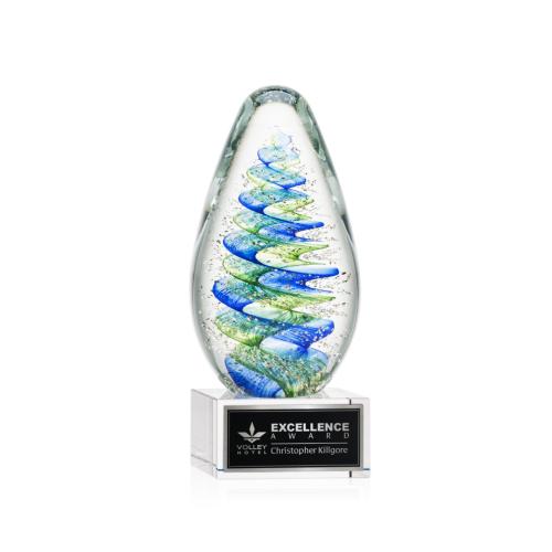 Awards and Trophies - Crystal Awards - Glass Awards - Art Glass Awards - Jezebel Clear on Hancock Base Tear Drop Glass Award