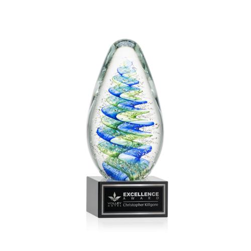 Awards and Trophies - Crystal Awards - Glass Awards - Art Glass Awards - Jezebel Black on Hancock Base Tear Drop Glass Award