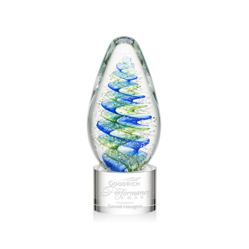 Awards and Trophies - Crystal Awards - Glass Awards - Art Glass Awards - Jezebel Clear on Marvel Base Tear Drop Glass Award