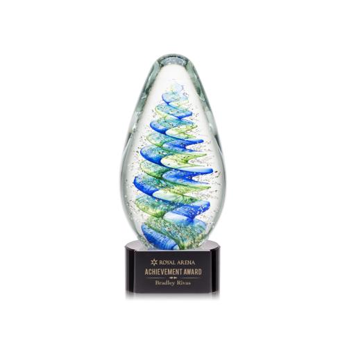 Awards and Trophies - Crystal Awards - Glass Awards - Art Glass Awards - Jezebel Black on Paragon Base Tear Drop Glass Award
