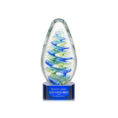 Awards and Trophies - Crystal Awards - Glass Awards - Art Glass Awards - Jezebel Blue on Paragon Base Tear Drop Glass Award