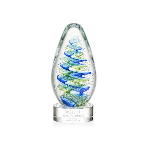 Awards and Trophies - Crystal Awards - Glass Awards - Art Glass Awards - Jezebel Clear on Stanrich Base Tear Drop Glass Award