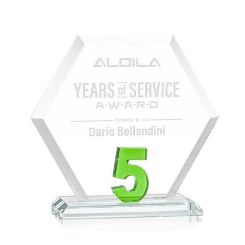 Awards and Trophies - Crystal Awards - Riviera Anniversary Green  No 5 Polygon Crystal Award