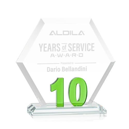 Awards and Trophies - Crystal Awards - Riviera Anniversary Green  No 10 Polygon Crystal Award