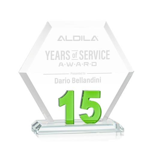 Awards and Trophies - Crystal Awards - Riviera Anniversary Green  No 15 Polygon Crystal Award