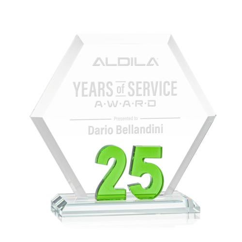 Awards and Trophies - Crystal Awards - Riviera Anniversary Green  No 25 Polygon Crystal Award