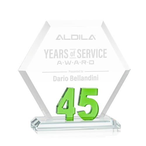 Awards and Trophies - Crystal Awards - Riviera Anniversary Green  No 45 Polygon Crystal Award