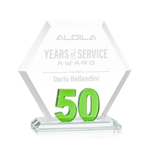 Awards and Trophies - Crystal Awards - Riviera Anniversary Green  No 50 Polygon Crystal Award