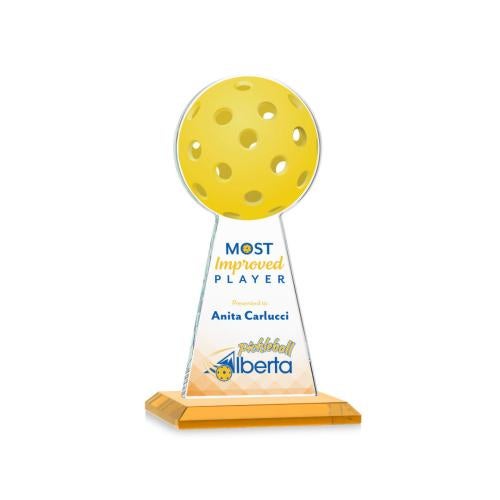 Awards and Trophies - Crystal Awards - Edenwood Pickleball Full Color Amber Towers Crystal Award
