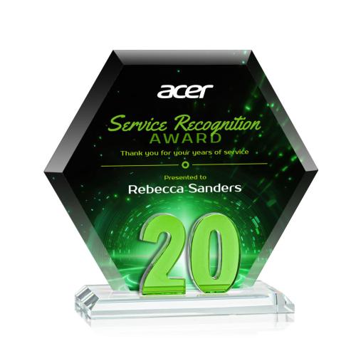 Awards and Trophies - Crystal Awards - Riviera Anniversary Full Color Green No 20 Polygon Crystal Award