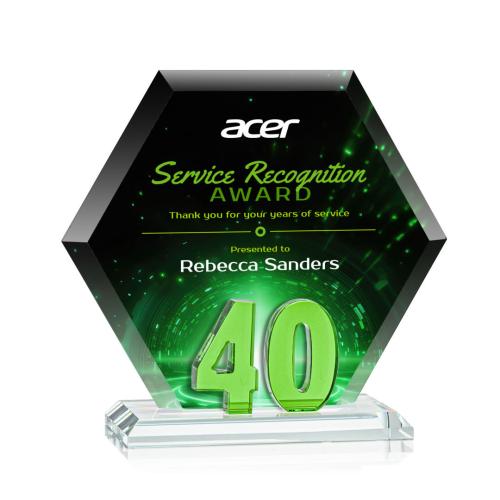Awards and Trophies - Crystal Awards - Riviera Anniversary Full Color Green No 40 Polygon Crystal Award