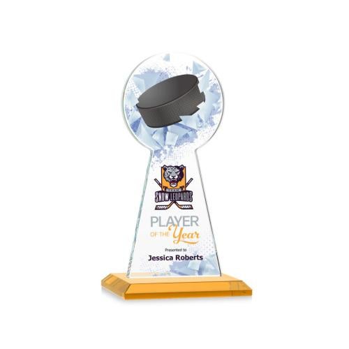 Awards and Trophies - Crystal Awards - Edenwood Hockey Full Color Amber Towers Crystal Award