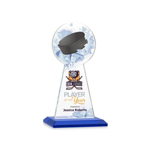 Awards and Trophies - Crystal Awards - Edenwood Hockey Full Color Blue Towers Crystal Award