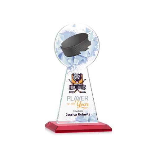 Awards and Trophies - Crystal Awards - Edenwood Hockey Full Color Red Towers Crystal Award