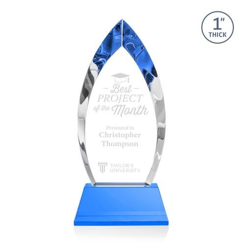 Awards and Trophies - Crystal Awards - Marinello Sky Blue on Base Peaks Crystal Award