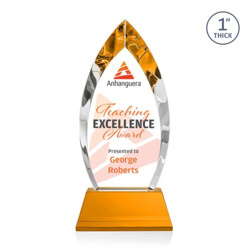 Awards and Trophies - Crystal Awards - Marinello Full Color Amber on Base Peaks Crystal Award