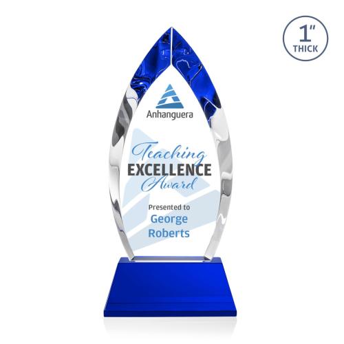 Awards and Trophies - Crystal Awards - Marinello Full Color Blue on Base Peaks Crystal Award