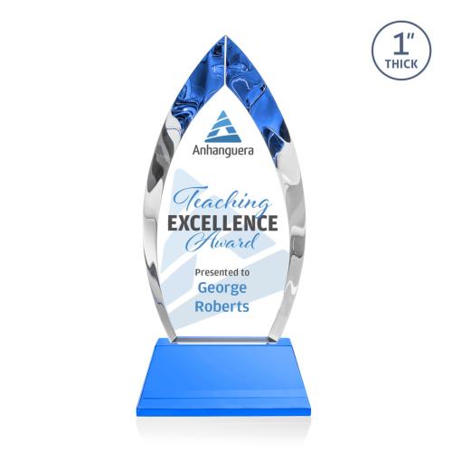 Awards and Trophies - Crystal Awards - Marinello Full Color Sky Blue on Base Peaks Crystal Award