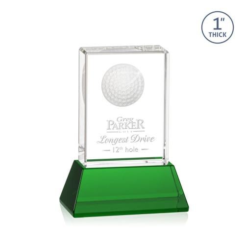 Awards and Trophies - Golf Awards - Pennington Golf Green on Base Rectangle Crystal Award