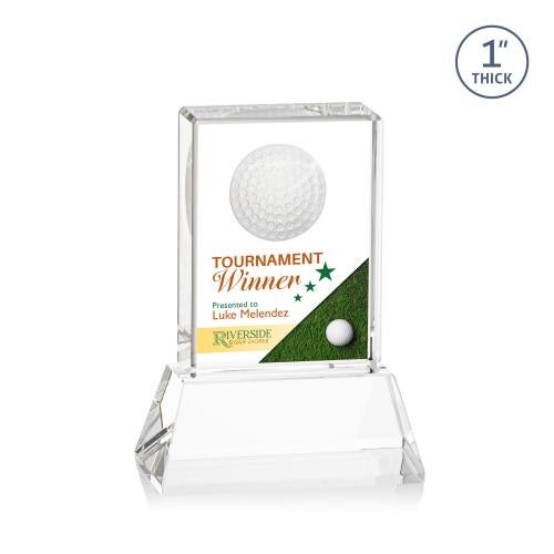 Awards and Trophies - Full Color Imprint - Pennington Golf Full Color Clear on Base Rectangle Crystal Award