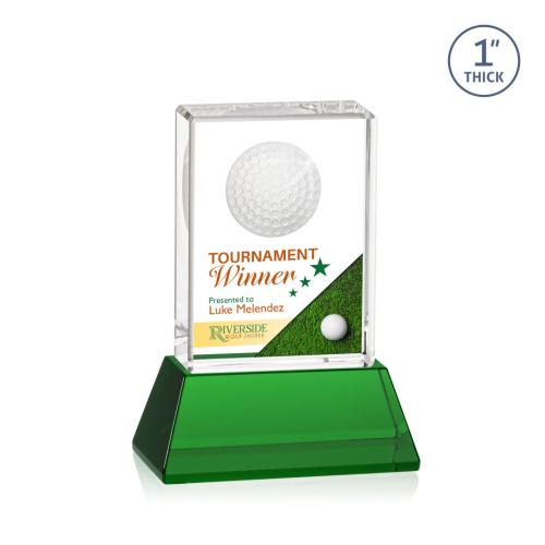 Awards and Trophies - Full Color Imprint - Pennington Golf Full Color Green on Base Rectangle Crystal Award