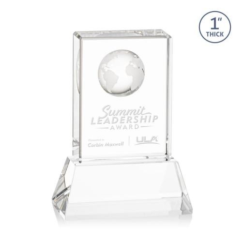 Awards and Trophies - Crystal Awards - Ambassador Globe Clear on Base Rectangle Crystal Award