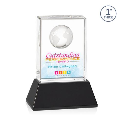Awards and Trophies - Crystal Awards - Ambassador Full Color Black on Base Rectangle Crystal Award