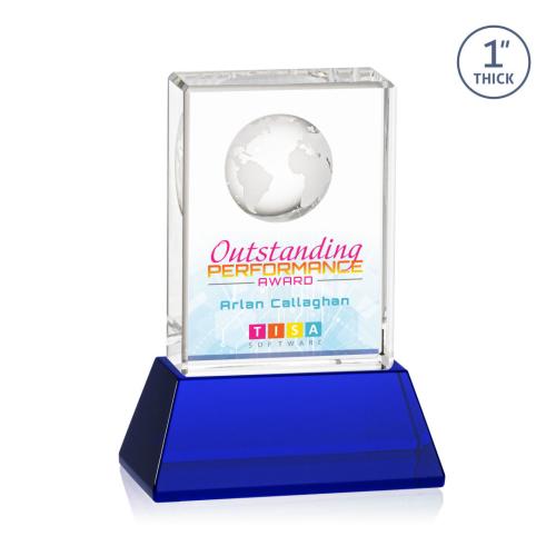 Awards and Trophies - Crystal Awards - Ambassador Full Color Blue on Base Rectangle Crystal Award