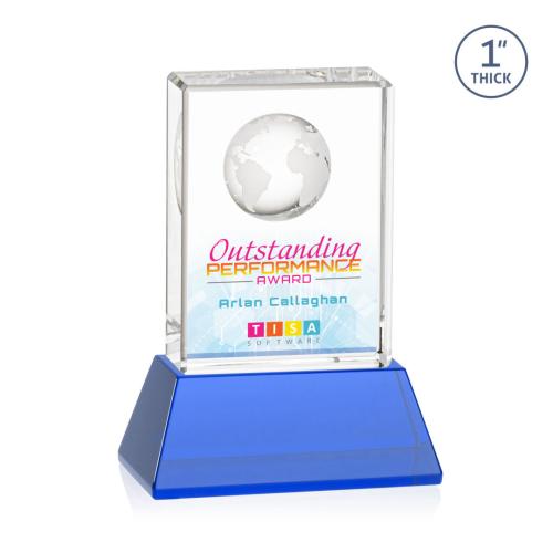 Awards and Trophies - Crystal Awards - Ambassador Full Color Sky Blue on Base Rectangle Crystal Award