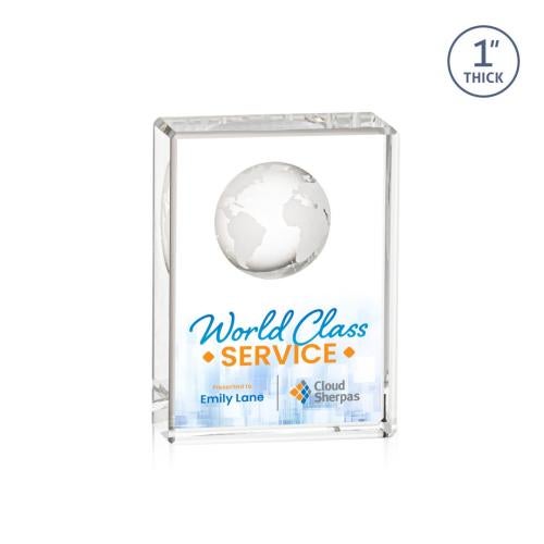 Awards and Trophies - Crystal Awards - Ambassador Globe Full Color Rectangle Crystal Award