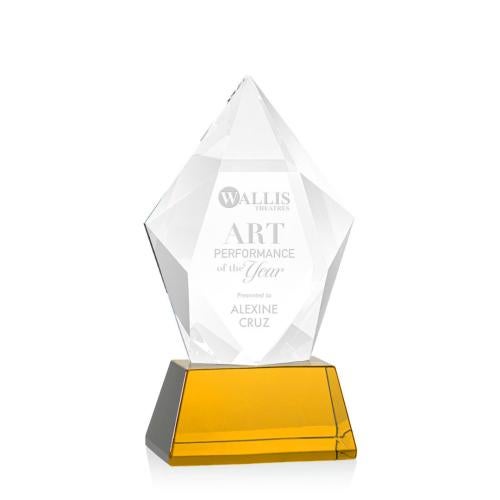 Awards and Trophies - Crystal Awards - Devron Amber on Base Polygon Crystal Award