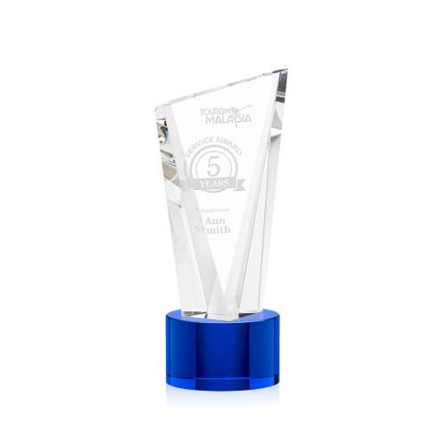 Awards and Trophies - Crystal Awards - Plymouth Blue on Marvel Base Peaks Crystal Award