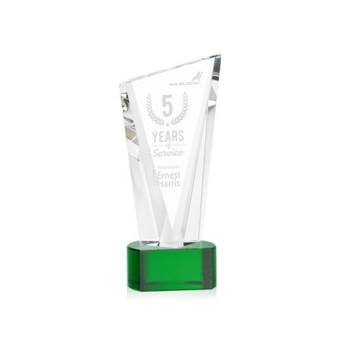 Awards and Trophies - Crystal Awards - Plymouth Green on Paragon Base Peaks Crystal Award