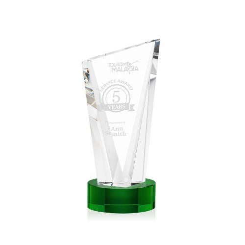 Awards and Trophies - Crystal Awards - Plymouth Green on Stanrich Base Peaks Crystal Award