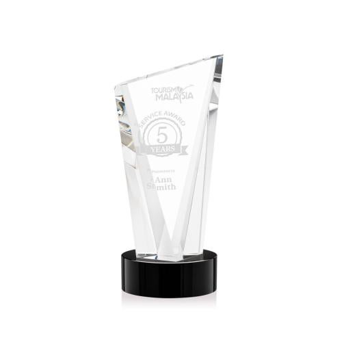 Awards and Trophies - Crystal Awards - Plymouth Black on Stanrich Base Peaks Crystal Award