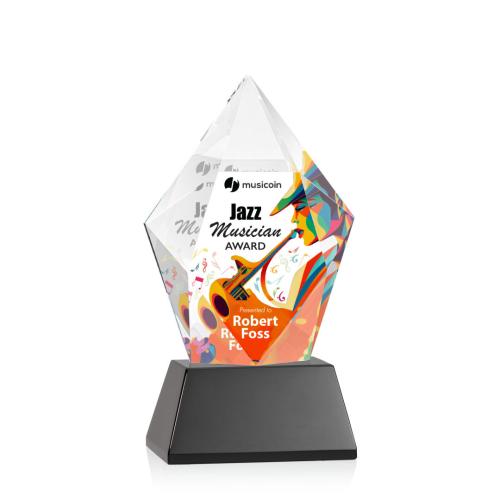 Awards and Trophies - Crystal Awards - Devron Full Color Black  on Base Polygon Crystal Award