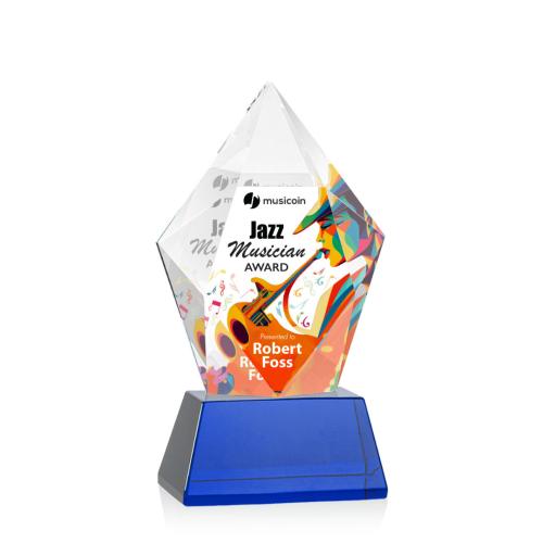 Awards and Trophies - Crystal Awards - Devron Full Color Blue on Base Polygon Crystal Award