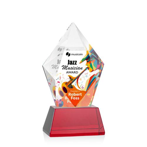 Awards and Trophies - Crystal Awards - Devron Full Color Red on Base Polygon Crystal Award