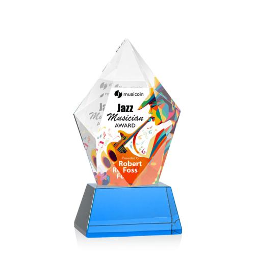 Awards and Trophies - Crystal Awards - Devron Full Color Sky Blue on Base Polygon Crystal Award