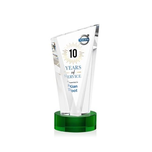 Awards and Trophies - Crystal Awards - Plymouth Full Color Green on Stanrich  Base Peaks Crystal Award