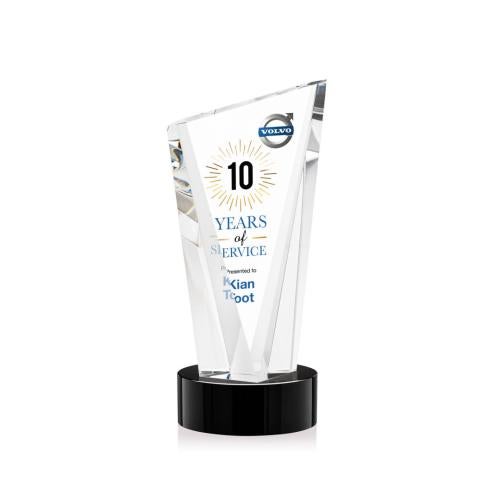 Awards and Trophies - Crystal Awards - Plymouth Full Color Black on Stanrich Base Peaks Crystal Award