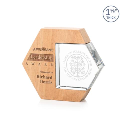 Awards and Trophies - Crystal Awards - Clinton Polygon Wood Award