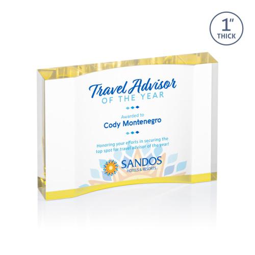 Awards and Trophies - Acrylic Awards - Langworth Full Color Gold Rectangle Acrylic Award