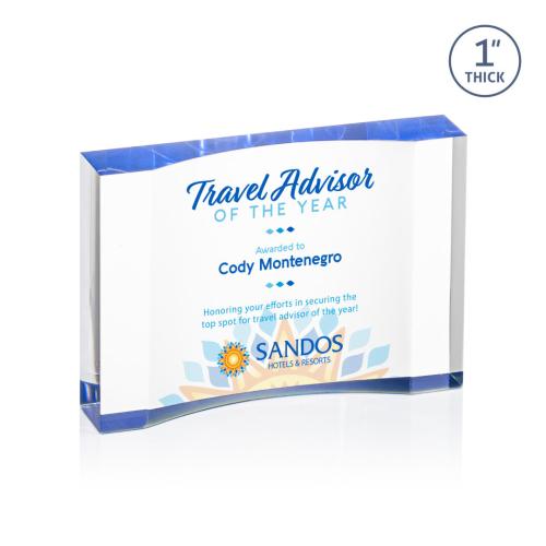Awards and Trophies - Acrylic Awards - Langworth Full Color Blue Rectangle Acrylic Award