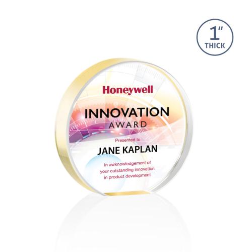 Awards and Trophies - Acrylic Awards - Narita Full Color Gold Circle Acrylic Award