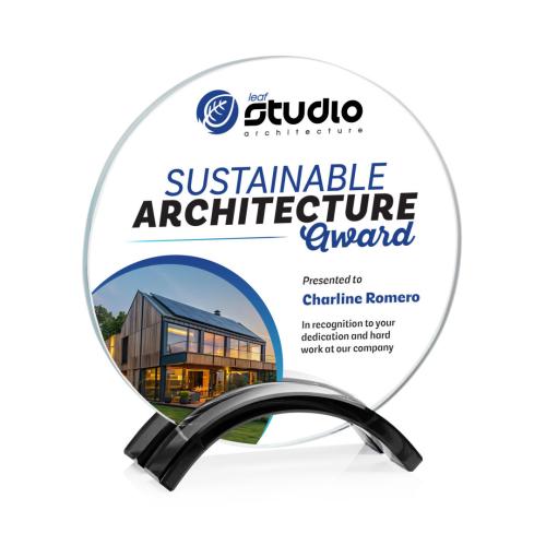 Awards and Trophies - Crystal Awards - Holton Full Color Black Circle Crystal Award
