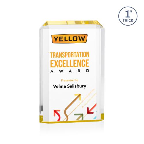Awards and Trophies - Acrylic Awards - Powell Full Color Gold Rectangle Acrylic Award